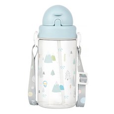 PUKU 藍色企鵝 Tritan 滑蓋揹帶吸管水壺, 水色, 330ml, 附揹帶, 不含雙酚A, 藍色, 1個