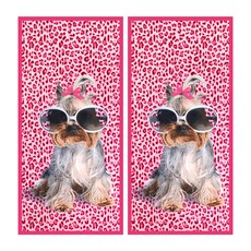 度假Best柔軟大型海灘巾, 可愛西施犬粉紅, 2個