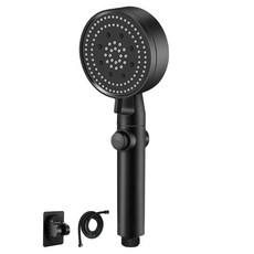 ANTIAN 家用手持浴室沐浴花灑增壓節水蓮蓬頭 附1.5米水管 + 免釘支架, 1個, 黑色