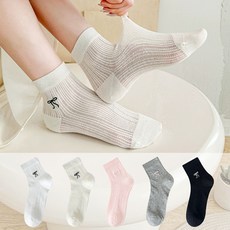 삭스판다 여성용 쉬어 레이스 시스루 단목 양말 리본 5켤레 세트