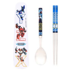 LiLFANT Tobot 兒童纖細真空不鏽鋼餐具盒, 1套, 湯匙 + 筷子 + 收納盒