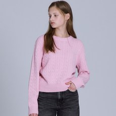 베이직하우스 여성용 여케이블 라운드넥 크롭 니트 LYKT7201