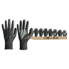 JIAHONNS嘉鴻牌 合手型棉紗加碳纖維絲手套/PU塗掌手套, 黑色, 10雙