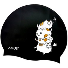 AQUS 貓咪圖案泳帽 AC1601, 黑色, 1個