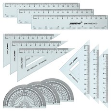 智恒 量角器 + 2種三角尺 + 15cm尺 套組, 3套, 混合顏色