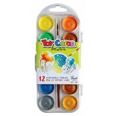 TOY COLOR 12色珍珠色固態粉餅式水彩盒, 1入