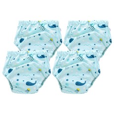 我家寶貝 6層紗寶寶學習褲, 腰/腿鬆緊帶設計, 透氣吸水力強, L, 海底世界, 4件