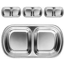 小麥購物 不鏽鋼多格調味碟 雙格碟 15 x 8 x 3cm, Y689, 4個, 銀色