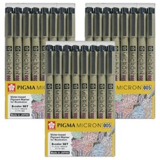 SAKURA 櫻花 PIGMA MICRON 筆格邁 SAKURA Figma Micron 005 彩色顏料墨水筆 0.2mm 8 色套裝, 混合顏色, 3套