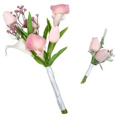 EPLYN 戀愛人造花婚禮捧花 + 胸花組合, 1個, 粉紅色