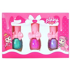 Pink Princess Pinky Paint 兒童指甲油 最佳顏色組 快乾易去除 水性指甲油, 1盒, A套組(閃耀藍、閃耀粉、閃耀紫)