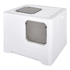 Truly House 雙門全封閉防濺砂 折疊式加大款貓砂盆 贈貓砂鏟, 白色, 1個