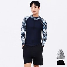 AQUATICA 男款拉鍊式防曬長袖泳衣+短褲套組 AQAMAO-PZ, 深藍色