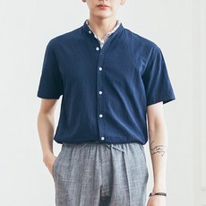 DANGOON 男款中山領素色短袖襯衫