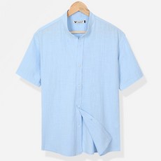 단군 남성용 차이나 카라 오버핏 솔리드 반팔 셔츠