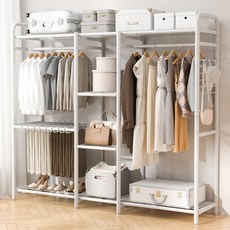 코멧 철재 스탠드 드레스룸 수납 행거, 화이트