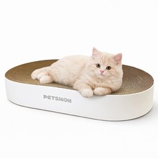 PETSMON 貓咪可舒適躺臥的寬版橢圓形貓抓板, 白色, 1個