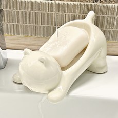 Mond Spot 陶瓷排水貓咪肥皂架 17.5 x 10 x 9 cm, 白色, 1個