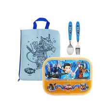 LE BARN 衝鋒戰士附蓋餐盤+叉匙餐具組+收納袋, 混色, 不鏽鋼餐盤+便當蓋+湯匙+叉子+便當帶