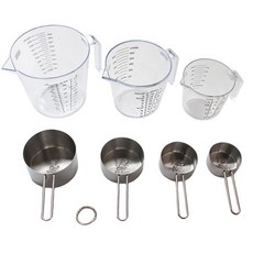 Kitchen9 不鏽鋼量勺 4入+塑膠量杯 3入, 單色