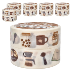 德德小品集 雜物生活家紙膠帶, 30mmx3m, 4款設計, 咖啡腦袋, 12個