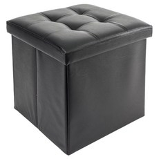 時尚皮革可折疊收納凳 38x38x38cm, 黑色, 1個