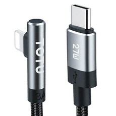 TOTU 拓途 iPhone編織快充線 27W Type-C to Lightning 1.2M 90度彎頭 鋁合金, 鐵灰色, 1條