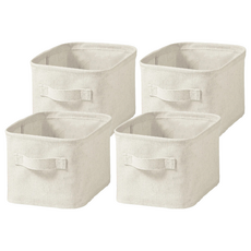MUJI 無印良品 聚酯纖維麻收納箱 長方形 半型 小, 米色, 4個