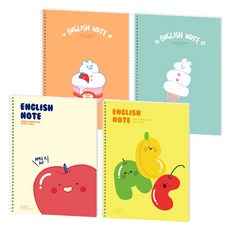 POPOFANCY 英文筆記本 4件組 珊瑚粉、薄荷綠、黃色、米色 1組, 混合顏色, 4個
