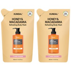 KUNDAL 昆黛爾 蜂蜜澳洲堅果保濕沐浴露補充包 爽身粉香, 400ml, 2包