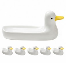 上手家居 鴨子陶瓷筷架組 母鴨X1+小鴨X5 白色 20x6x10cm, 1組
