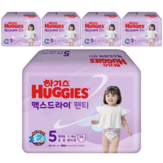 하기스 뉴 맥스드라이 팬티형 기저귀 남여공용, 5단계, 170매