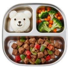 Narida 兒童用304不鏽鋼方形分隔餐盤 3格, 銀色, 1個