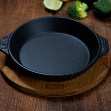 LAVA 圓形鑄鐵盤+木架托盤, 混色