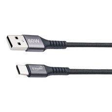E-books XA38 鋁製USB-A to C 60W充電傳輸線, 黑色, 1個