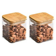 인블룸 원목뚜껑 사각 내열유리병, 2개, 480ml