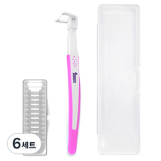 퍼플고릴라 신박한 칫솔형 손잡이 치실 핑크 + 리필 14p + 휴대용 케이스 세트, 6세트, 153mm