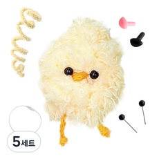 yarna 철사인형 + 핀타입 인형눈 4mm x 2p + 컬러미니삼각코 2종 + 컬러와이어링 모루 뽀글이 짹짹이 인형 만들기 세트, 5세트, 연노랑 + 화이트 + 블랙 + 핑크