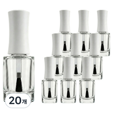 MEIBROWN 指甲油空瓶 玻璃空瓶 刷頭精油分裝瓶 8ml, 20個, 透明瓶 + 白色蓋