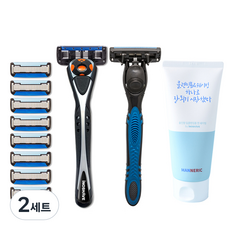 Innoshave 擺動剃須刀手柄+彎曲 3 剃須刀手柄+5 刀片 10p+多合一泡沫清潔和剃須泡沫套組, 2組