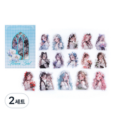 OLIVEPARTY 花漾公主系列 感性復古人物少女手帳裝飾貼紙 15款 x 2張組合, 藍色, 2套