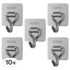 強力黏貼不鏽鋼免鑽孔掛勾, 銀色, 10個