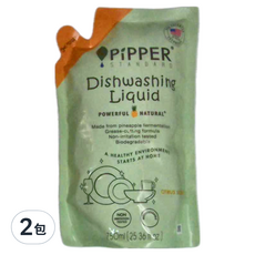 PiPPER STANDARD 沛柏 鳳梨酵素洗碗精補充包，美國專利技術，天然成分，無刺激認證，溫和不傷手, 750ml, 2包