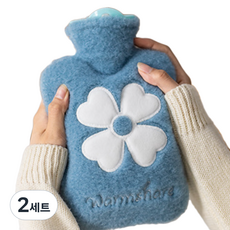 생활애찬 기모 보온물주머니 찜질팩 핫팩 네잎크로버 블루 500ml, 2세트