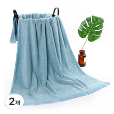 PDS Living 流蘇裝飾竹纖維大型浴巾 440g 30支 140 x 70 cm, 藍色, 2個