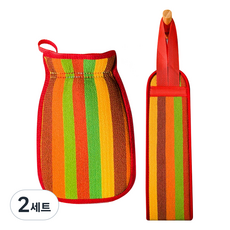 單人可用條紋去角質巾2件組, 黃色, 1入, 2套