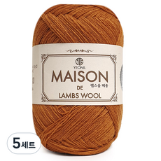 Nitteu 羔羊毛 Maison 毛線 50g + 人造麂皮標籤組, 14 駝棕色, 5套