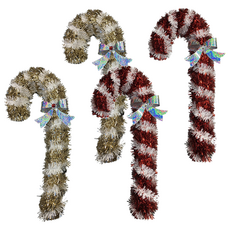 金蔥聖誕拐杖吊飾, 白色 + 金色 + 紅色, 4個