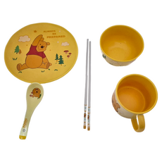 Winnie the Pooh 玩趣一人食餐具 Set 陶瓷餐具, 盤 + 碗 + 杯 + 湯勺 + 筷子, 維尼熊, 1盒