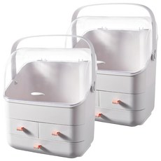 防塵可提化妝品收納盒 ABS材質 約28x35.5x18cm, 2個, 白色